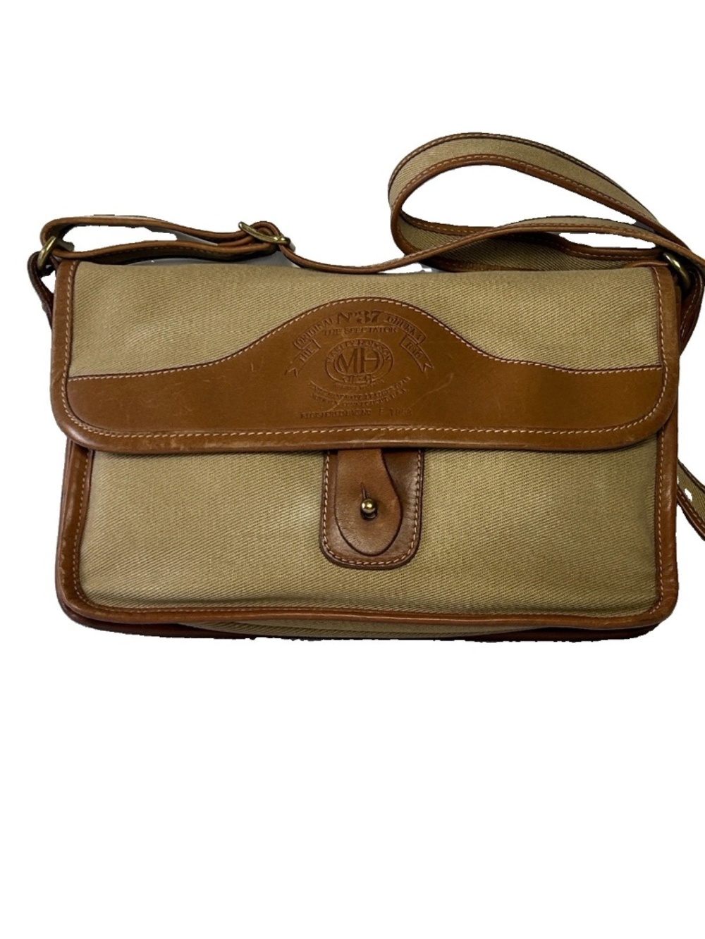 Ghurka Marley Hodgson Khaki Canvas With Leather Trim Shoulder Bag Made in the US